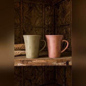 New Avon Elegant Pink and Green Ceramic Mugs
